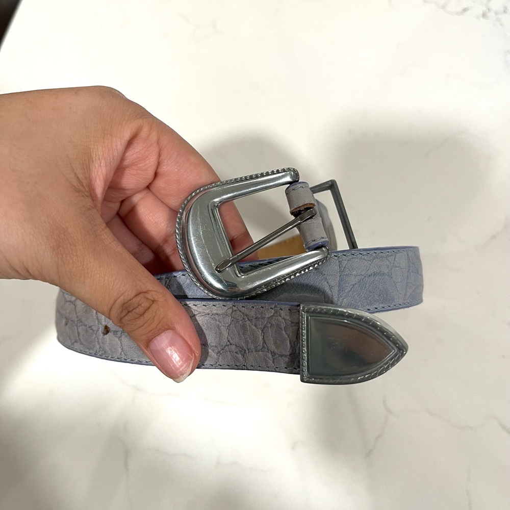 Leegin Crocodile Light Blue Genuine Leather Silver Buckle Belt Size 32